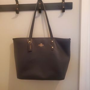Coach navy blue leather tote